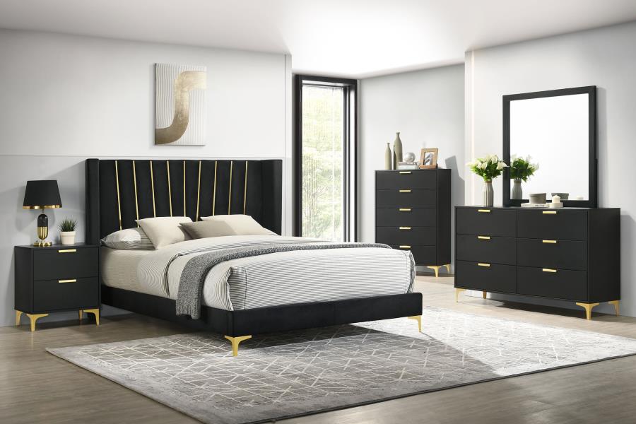 (image for) Kendall Upholstered Eastern King Panel Bed Black