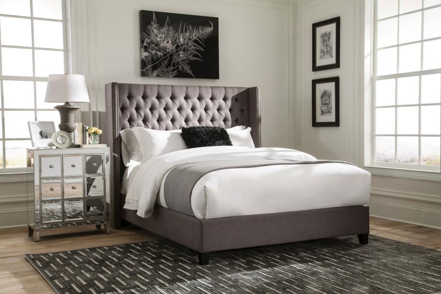 (image for) Bancroft Upholstered Eastern King Wingback Bed Grey