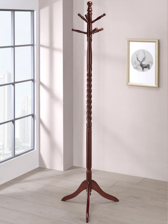 (image for) Riona 6 Hook Freestanding Wood Coat Rack Hat Hanger Merlot