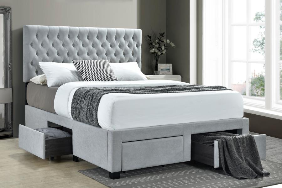 (image for) Soledad Upholstered Full Storage Panel Bed Light Grey