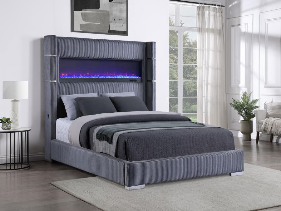 (image for) Tisdall 67-inch Upholstered Cal King Fireplace Bed Grey