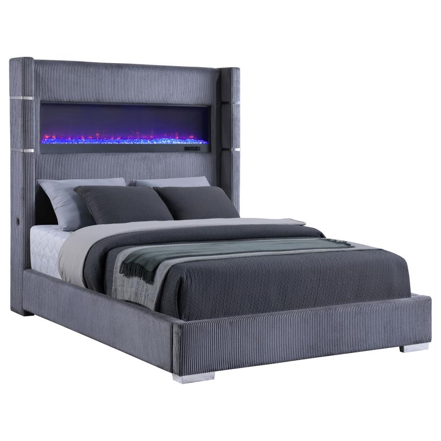 (image for) Tisdall 67-inch Upholstered Cal King Fireplace Bed Grey