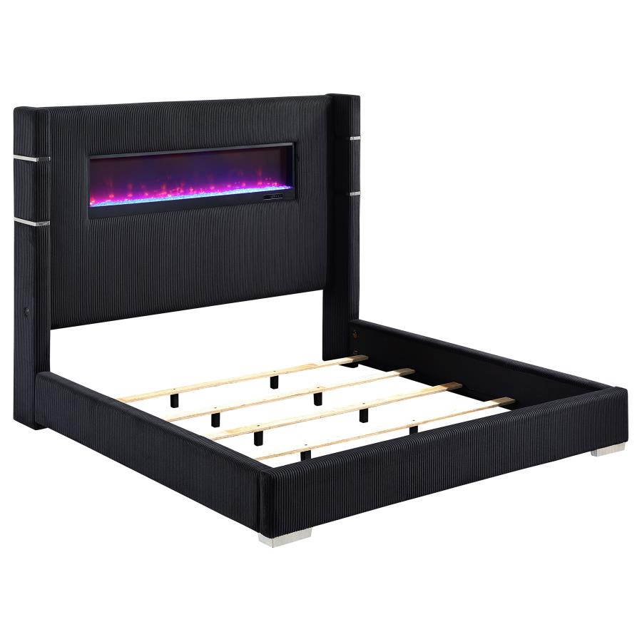 (image for) Tisdall 67-inch Upholstered Eastern King Fireplace Bed Black - Click Image to Close