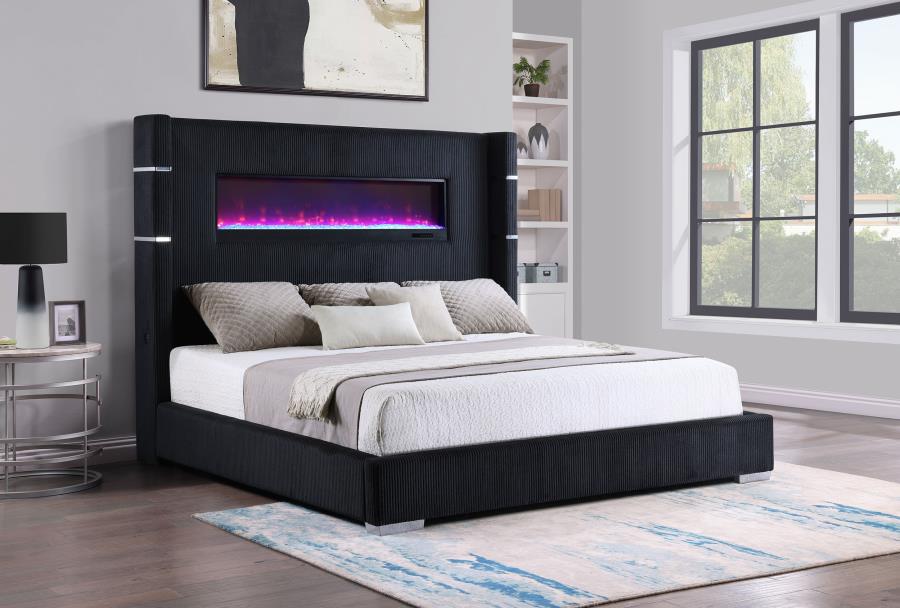 (image for) Tisdall 67-inch Upholstered Eastern King Fireplace Bed Black