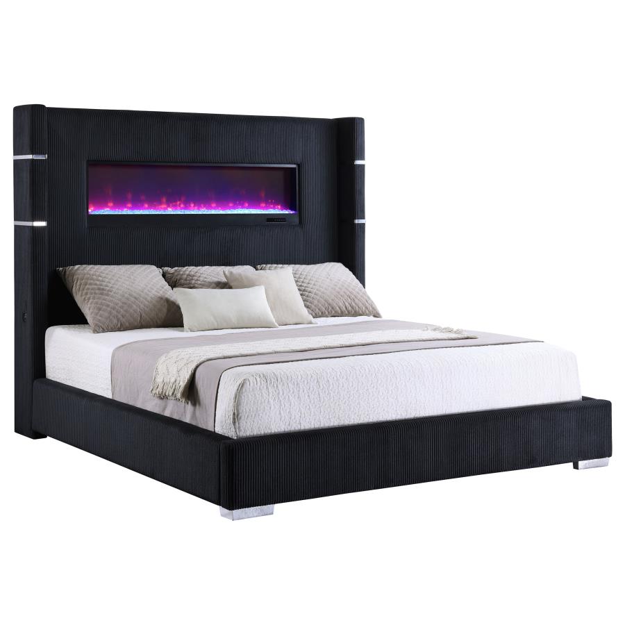 (image for) Tisdall 67-inch Upholstered Cal King Fireplace Bed Black