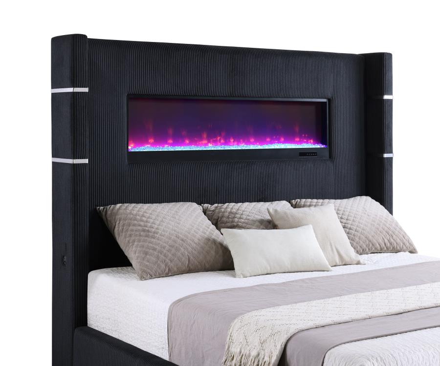 (image for) Tisdall 67-inch Upholstered Cal King Fireplace Bed Black