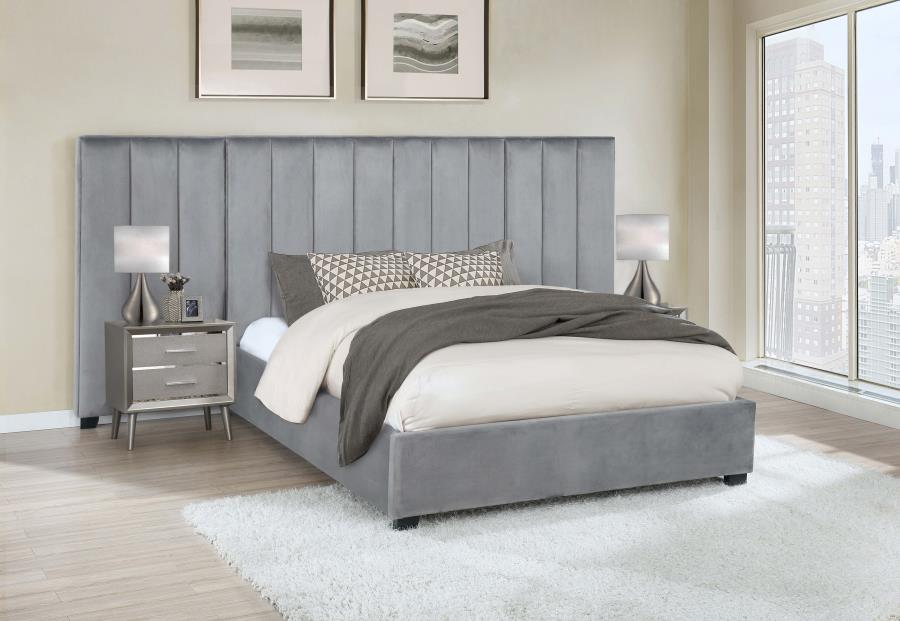 (image for) Arles Upholstered Queen Wall Panel Bed Grey