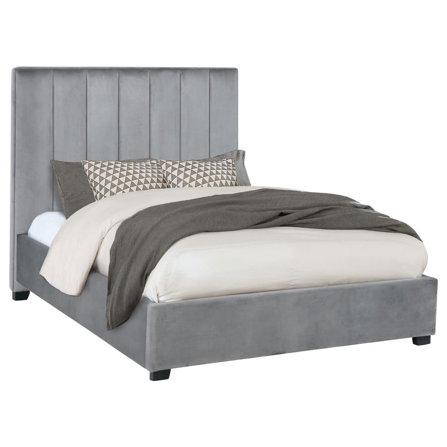 (image for) Arles Upholstered Queen Panel Bed Grey - Click Image to Close