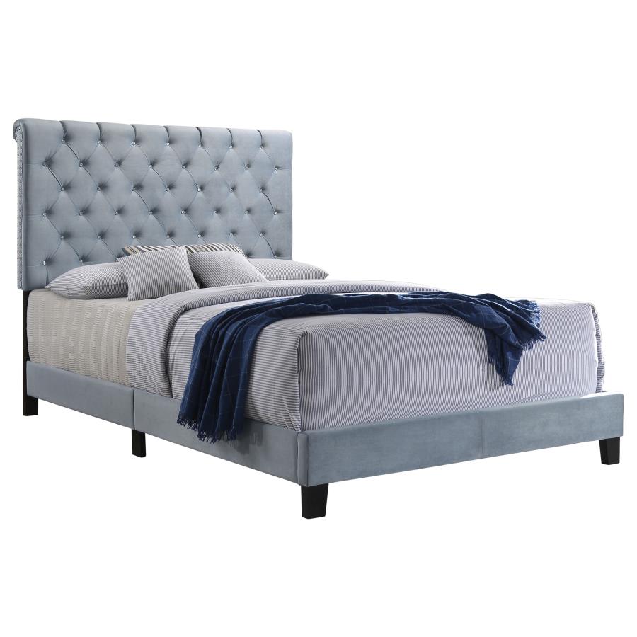 (image for) Warner Upholstered Eastern King Panel Bed Slate Blue