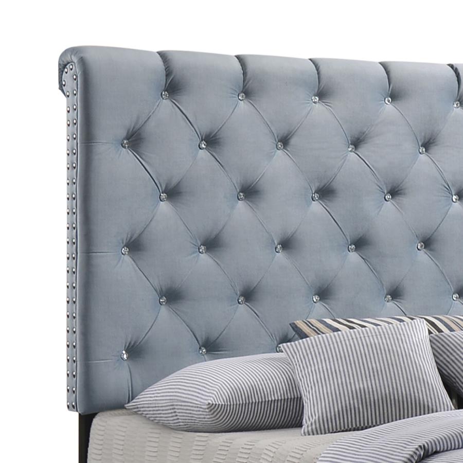 (image for) Warner Upholstered Eastern King Panel Bed Slate Blue