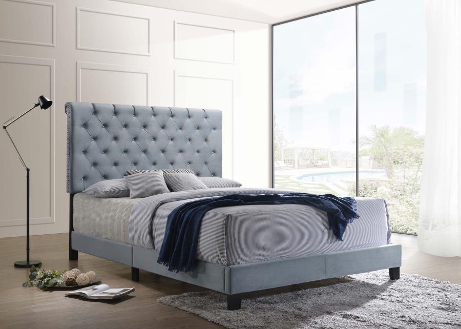 (image for) Warner Upholstered Queen Panel Bed Slate Blue