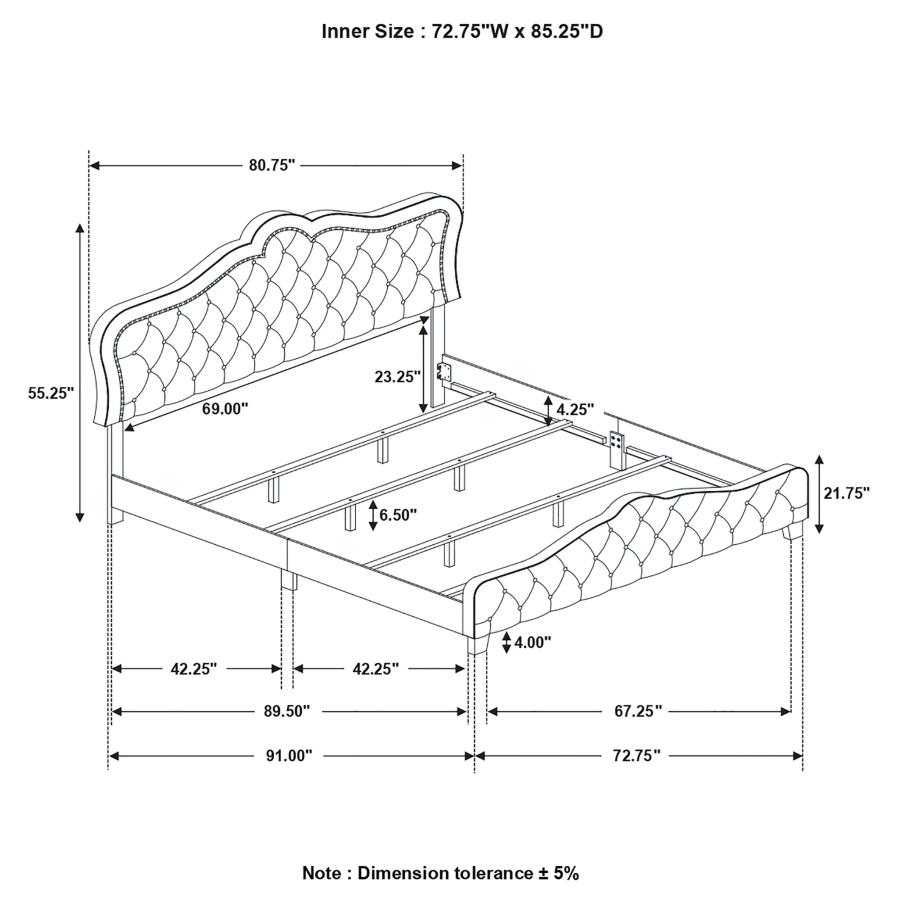 (image for) Bella Upholstered California King Panel Bed Grey