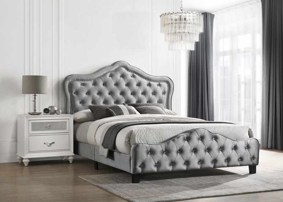 (image for) Bella Upholstered California King Panel Bed Grey