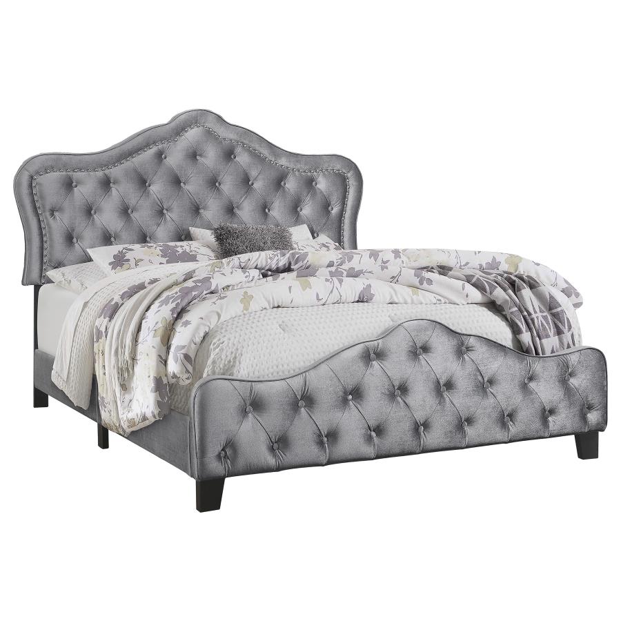 (image for) Bella Upholstered Queen Panel Bed Grey