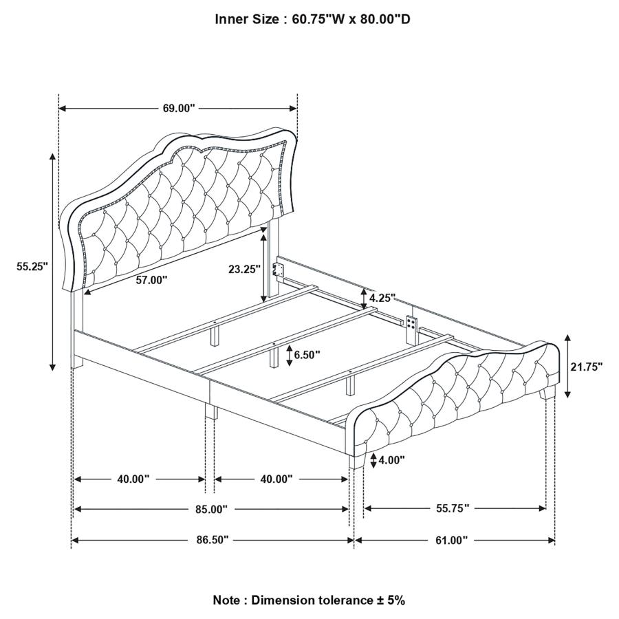 (image for) Bella Upholstered Queen Panel Bed Grey