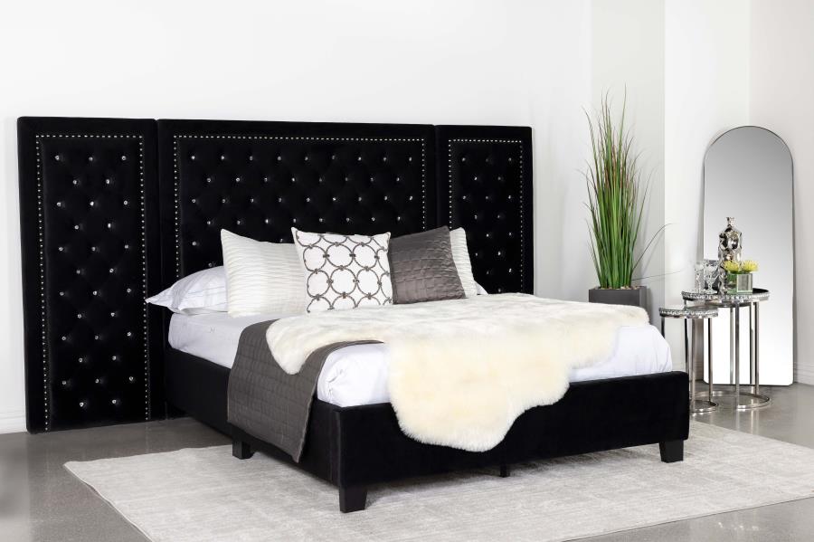 (image for) Hailey Upholstered Eastern King Wall Panel Bed Black