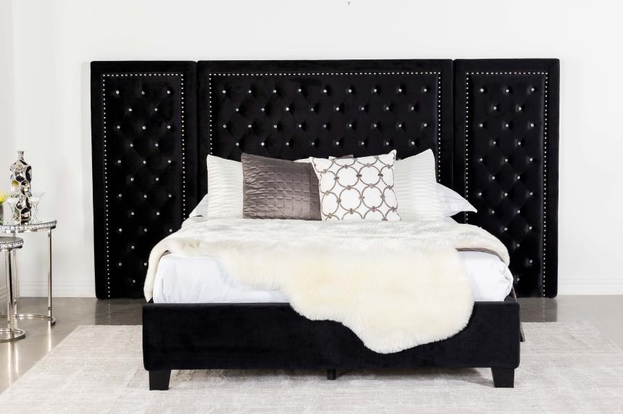 (image for) Hailey Upholstered Eastern King Wall Panel Bed Black