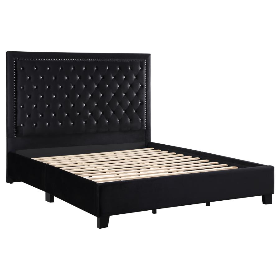 (image for) Hailey Upholstered Eastern King Panel Bed Black