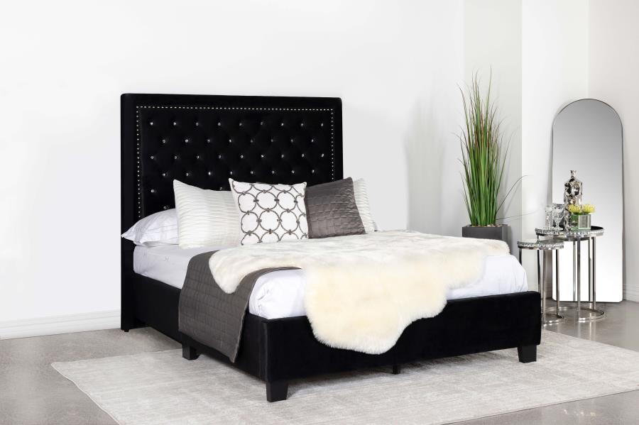 (image for) Hailey Upholstered Eastern King Panel Bed Black