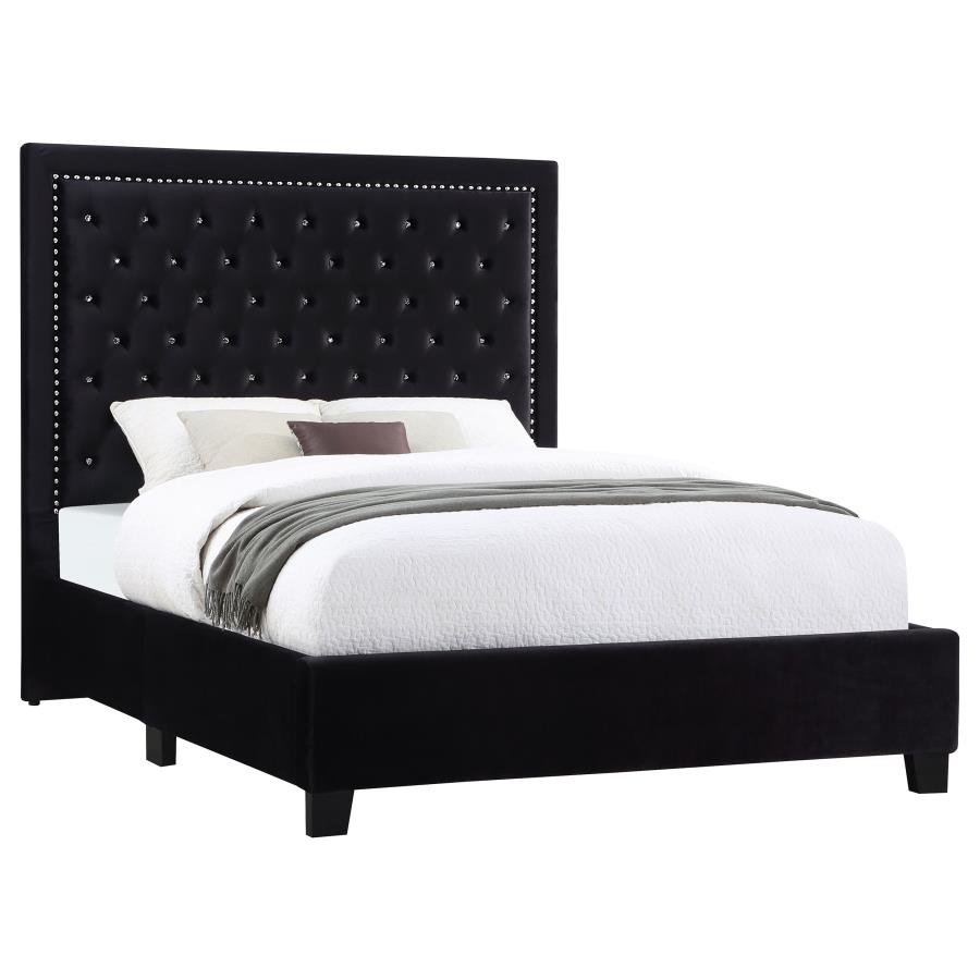 (image for) Hailey Upholstered Eastern King Panel Bed Black