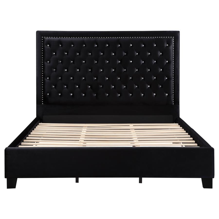 (image for) Hailey Upholstered Eastern King Panel Bed Black