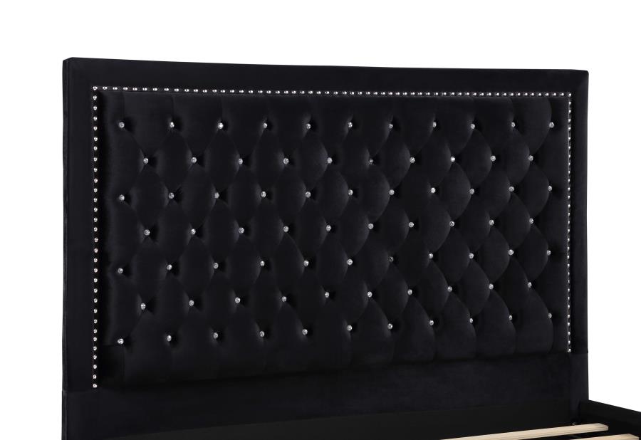 (image for) Hailey Upholstered Eastern King Panel Bed Black