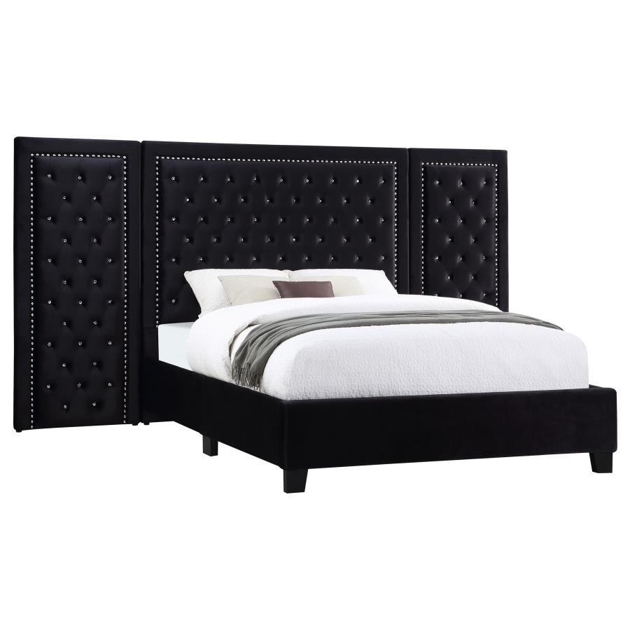 (image for) Hailey Upholstered California King Wall Panel Bed Black