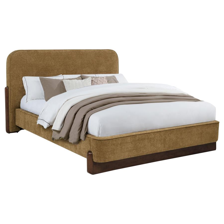 (image for) Baldacci Upholstered Queen Platform Bed Curry and Walnut