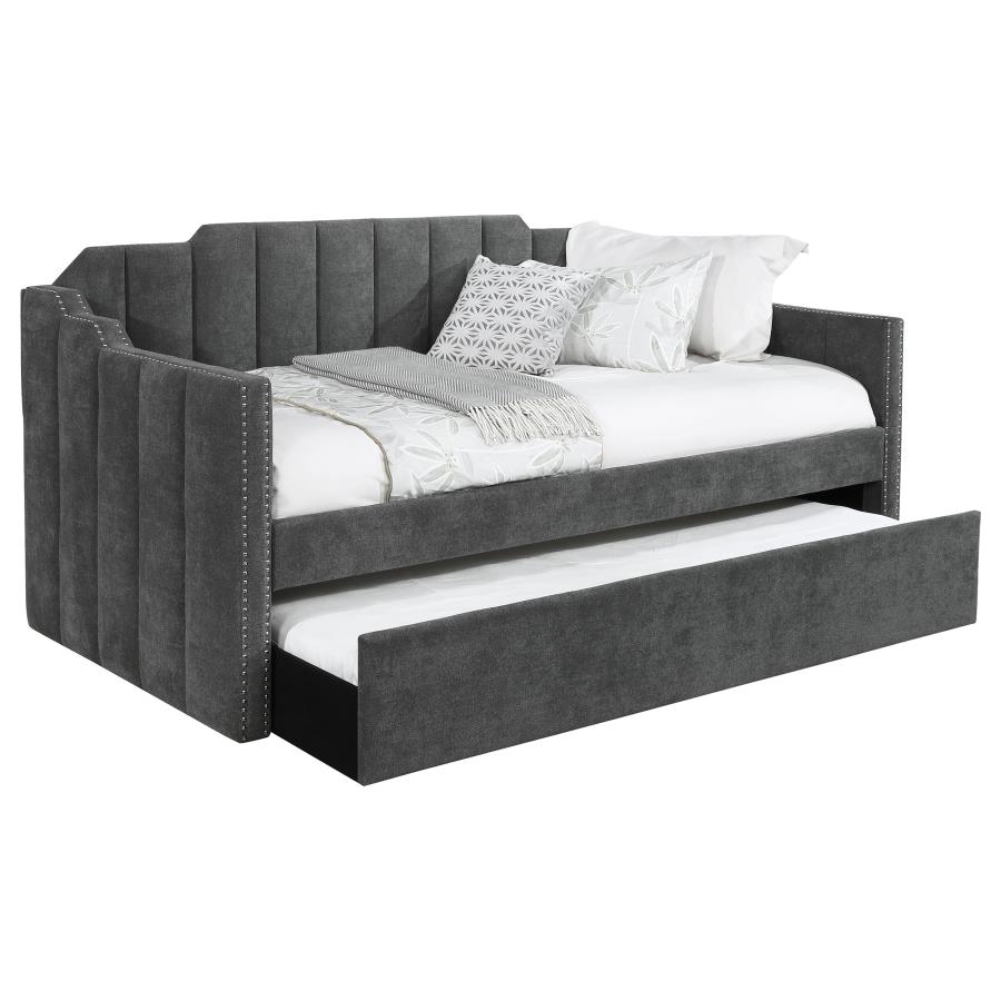 (image for) Kingston Upholstered Twin Daybed with Trundle Charcoal