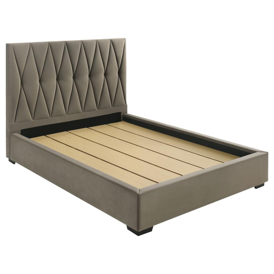 (image for) Delsea Upholstered Queen Panel Platform Bed Light Brown