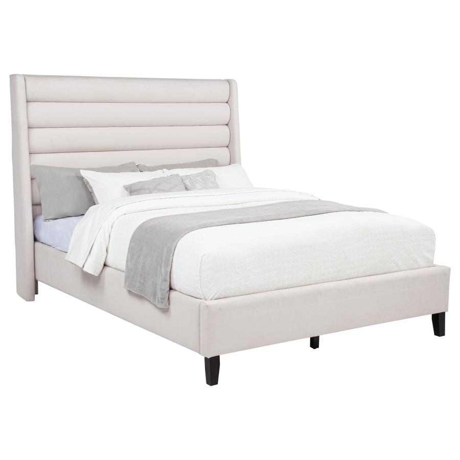 (image for) Leslie Upholstered Tufted Full Wingback Platform Bed Beige