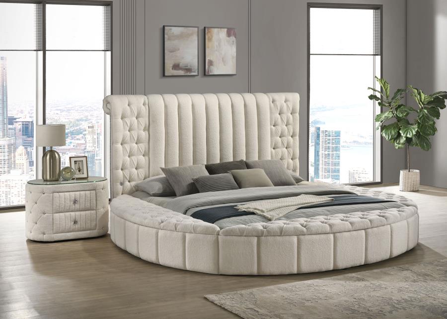 (image for) Sonya Upholstered Eastern King Round Storage Bed Ivory