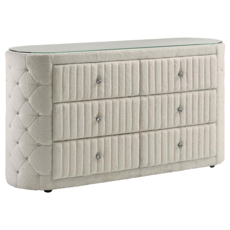 (image for) Sonya 6-drawer Upholstered Bedroom Dresser Ivory
