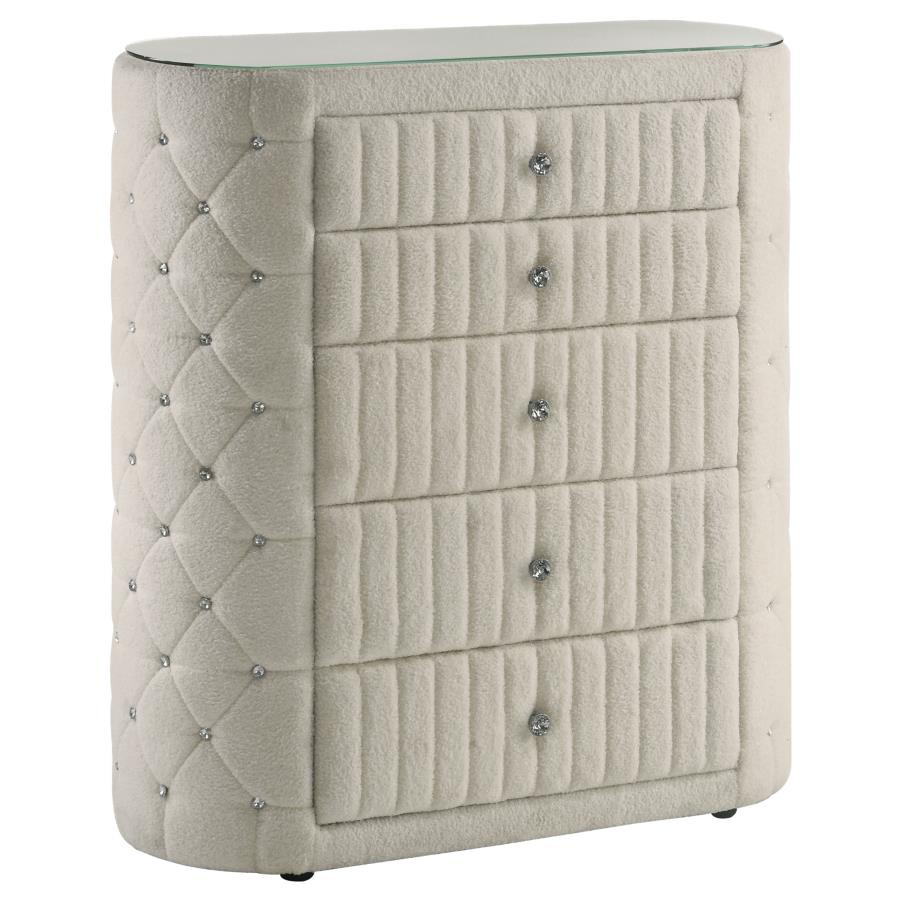 (image for) Sonya 5-drawer Upholstered Bedroom Chest of Drawers Ivory