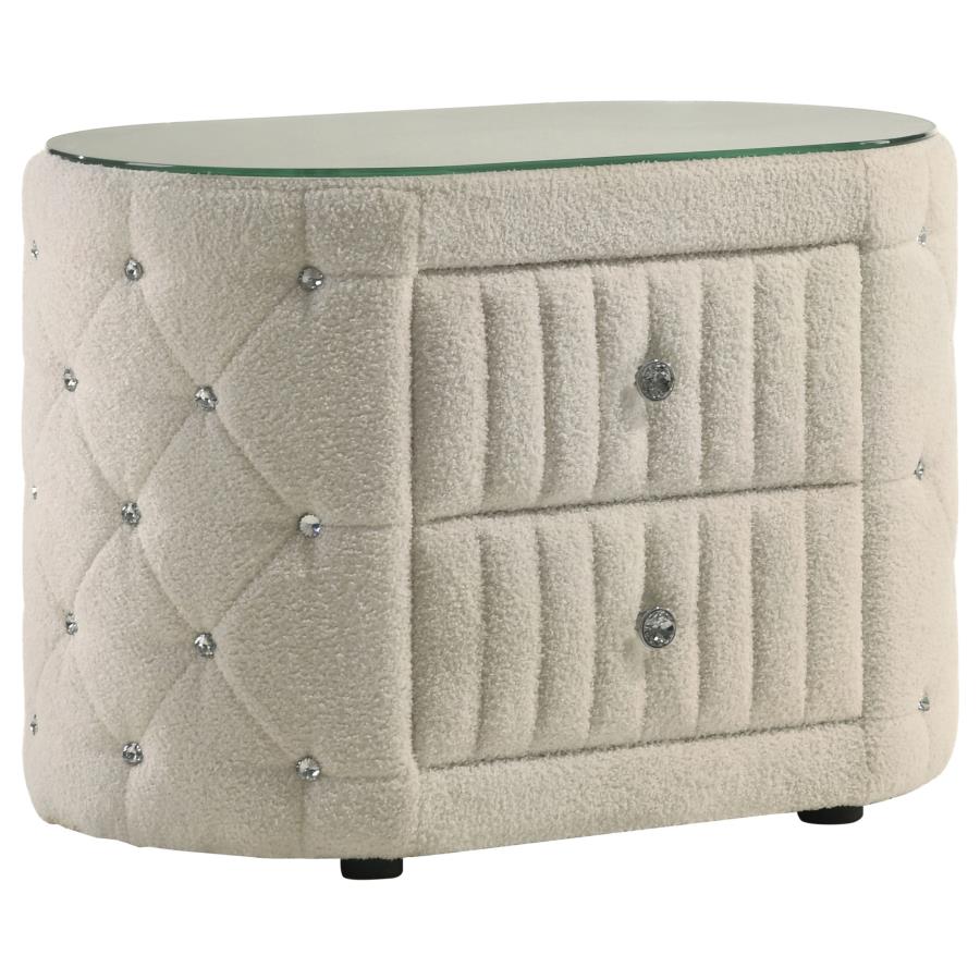 (image for) Sonya 2-drawer Upholstered Nightstand Bedside Table Ivory