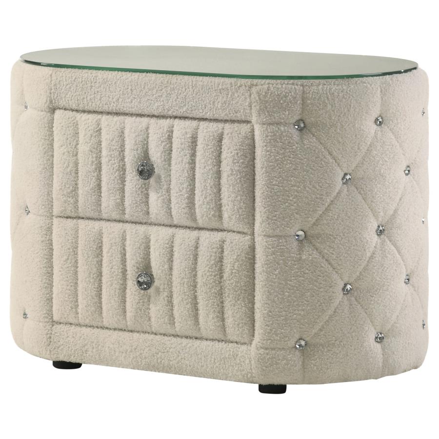 (image for) Sonya 2-drawer Upholstered Nightstand Bedside Table Ivory