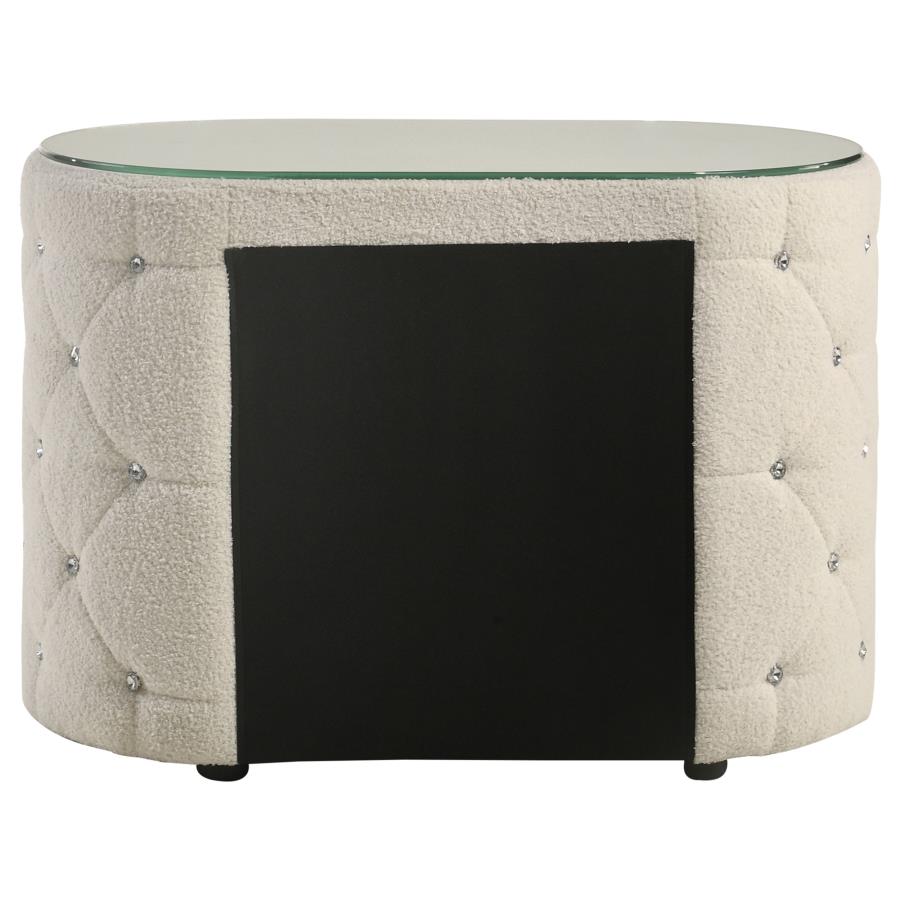 (image for) Sonya 2-drawer Upholstered Nightstand Bedside Table Ivory