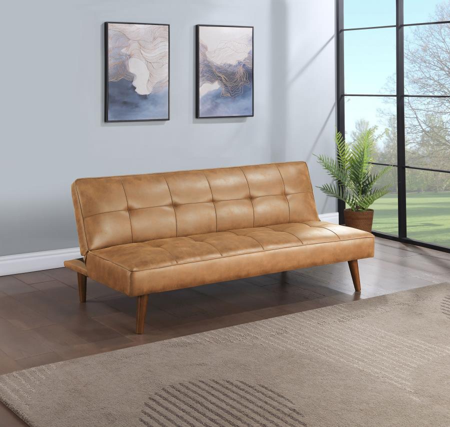 (image for) Jenson Upholstered Tufted Convertible Sofa Bed Saddle Brown