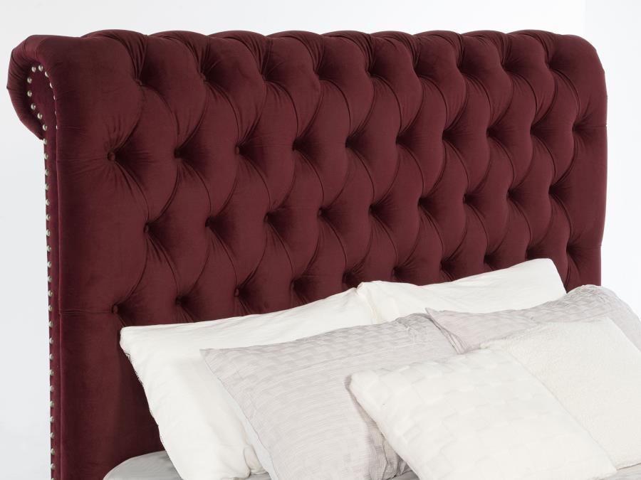 (image for) Devon 57-inch Upholstered Eastern King Panel Bed Wine Red