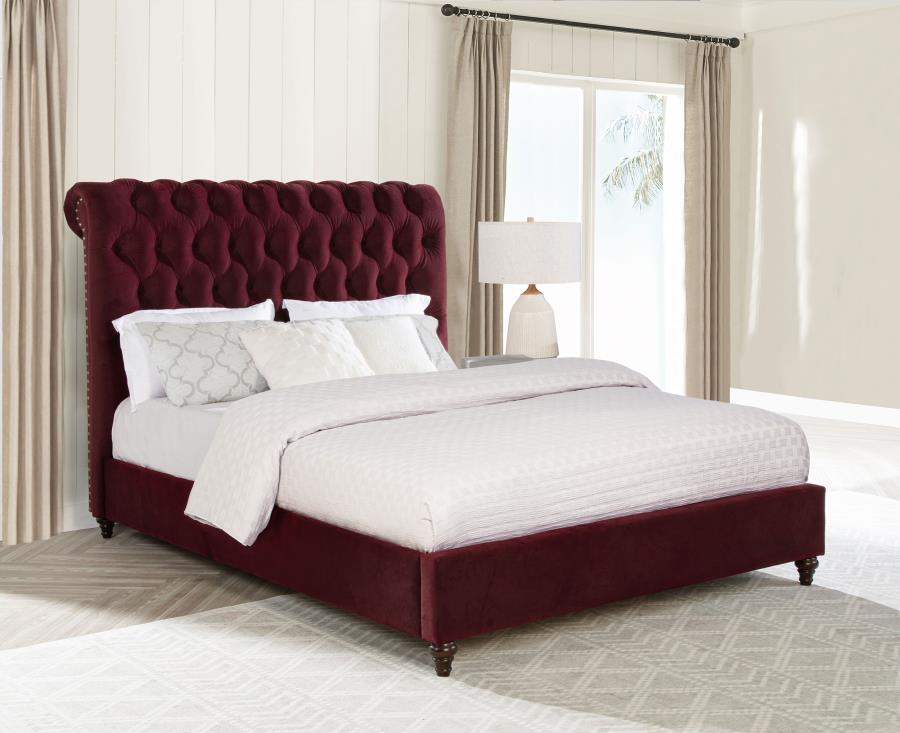 (image for) Devon 57-inch Upholstered Queen Panel Bed Wine Red