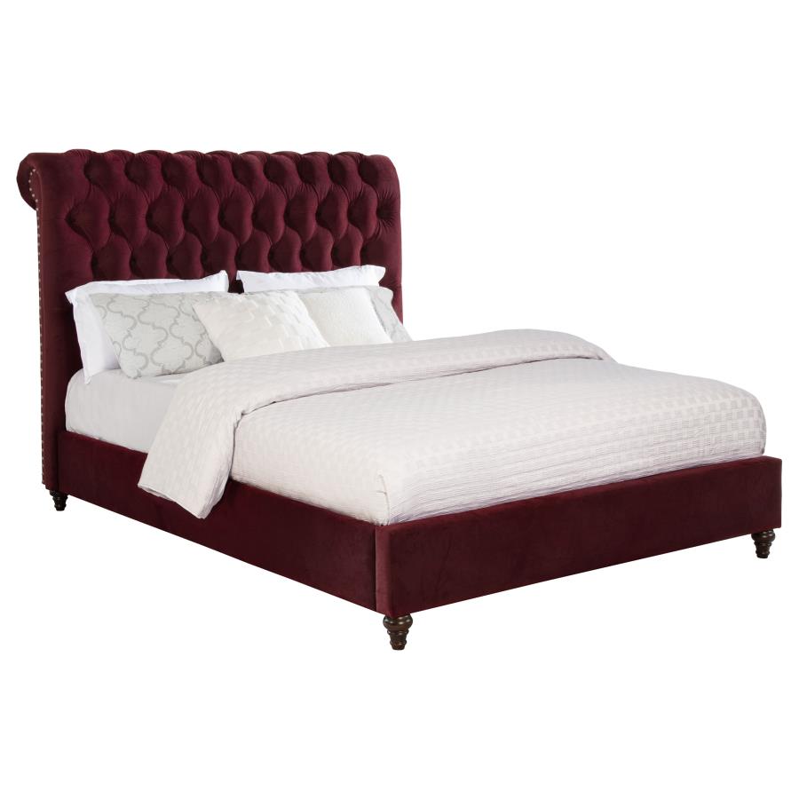 (image for) Devon 57-inch Upholstered Queen Panel Bed Wine Red