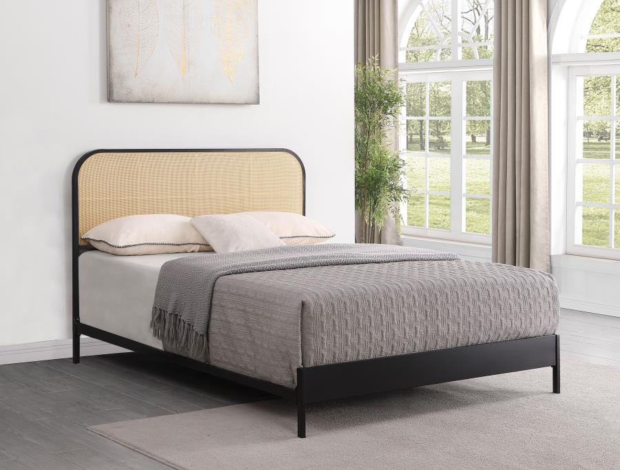 (image for) Amherst Radio Weave Rattan Metal Eastern King Bed Black