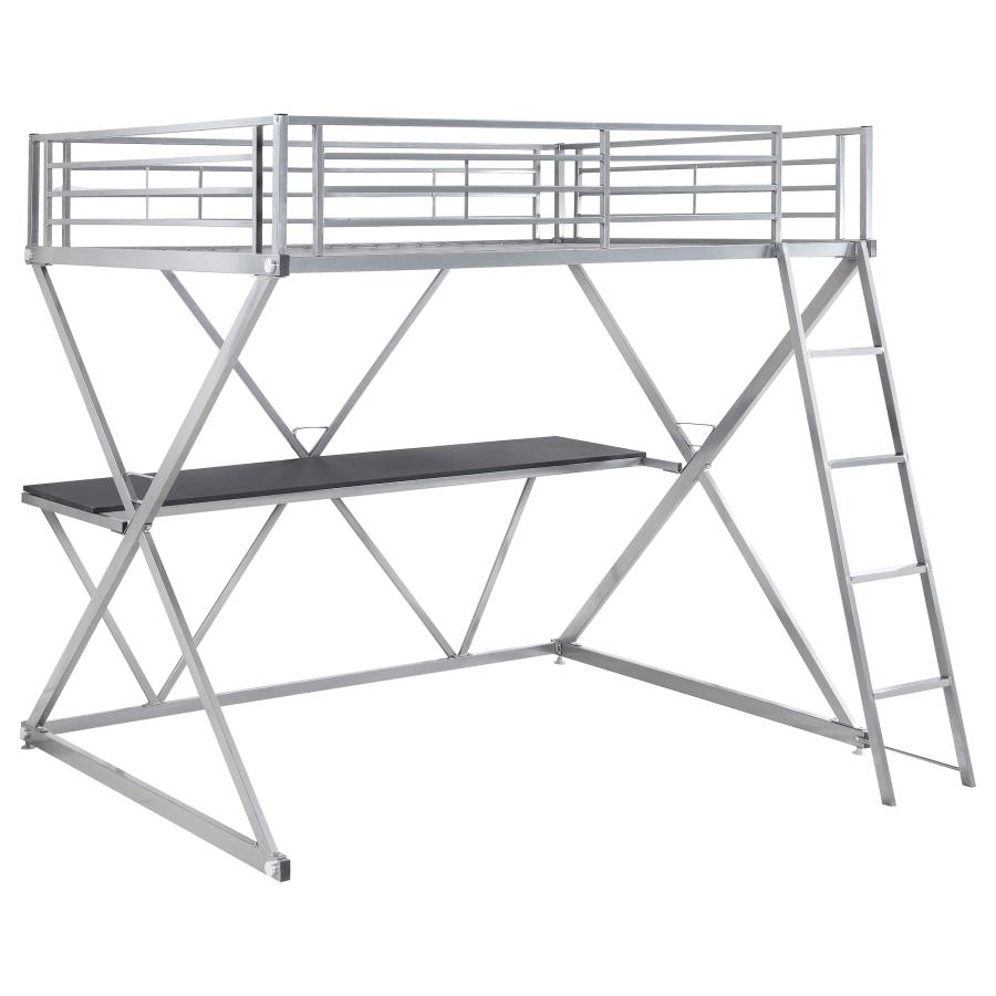 (image for) Hyde Metal Full Workstation Loft Bed Silver - Click Image to Close