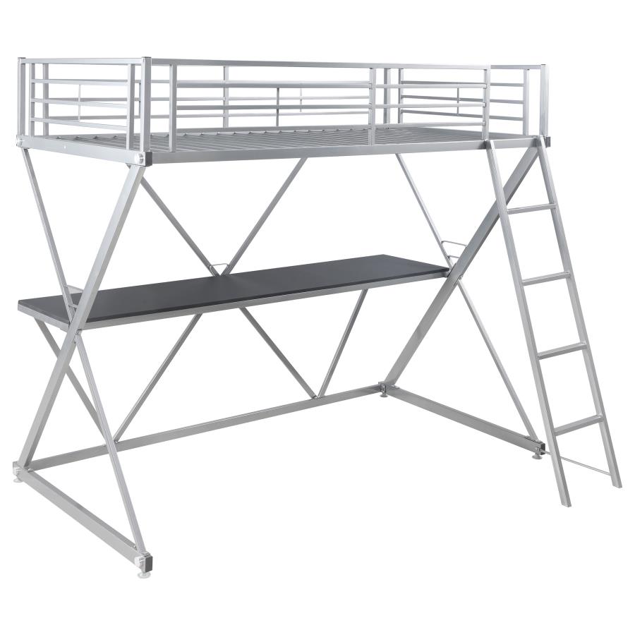 (image for) Hyde Metal Twin Workstation Loft Bed Silver