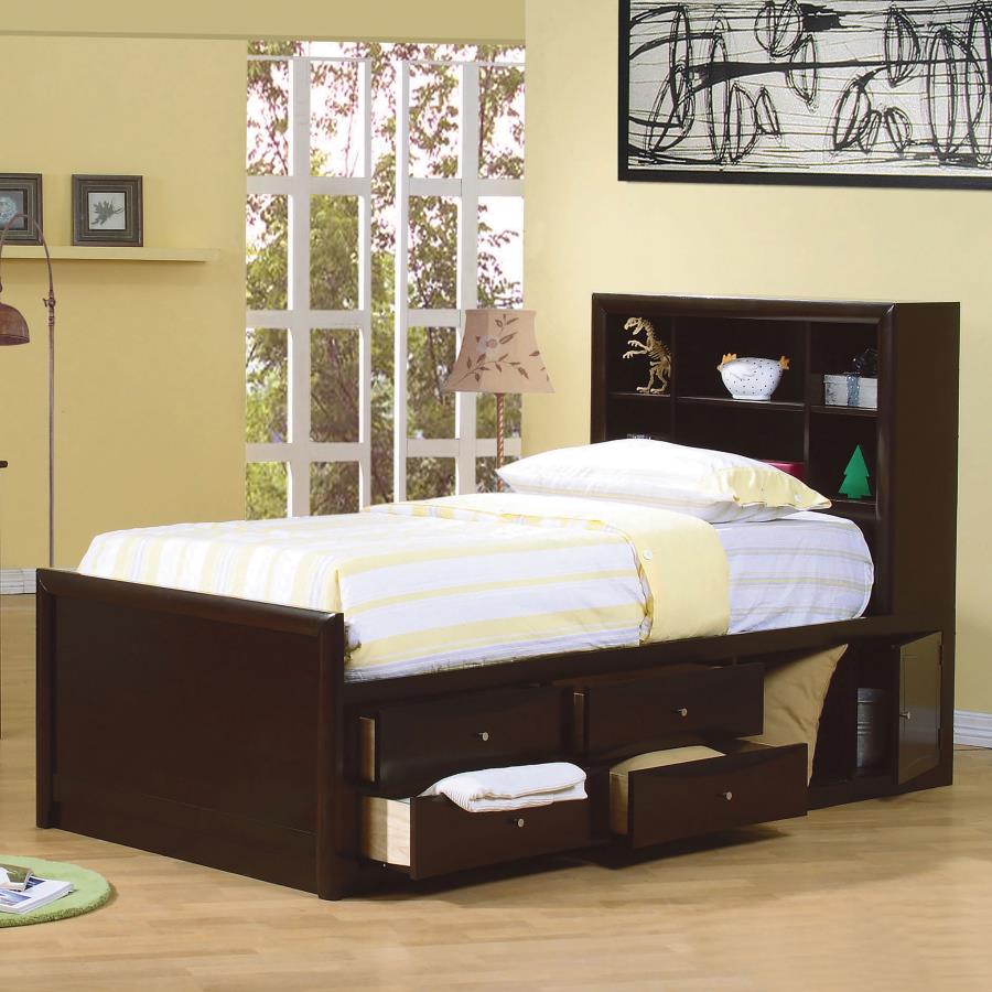 (image for) Phoenix Wood Full Storage Bookcase Bed Cappuccino