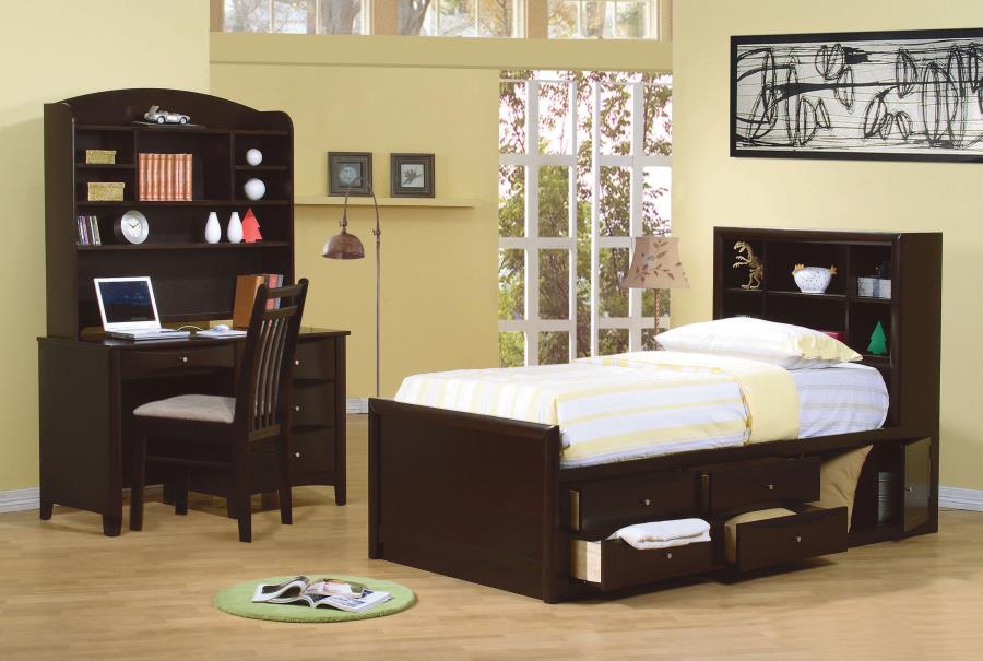 (image for) Phoenix Wood Full Storage Bookcase Bed Cappuccino