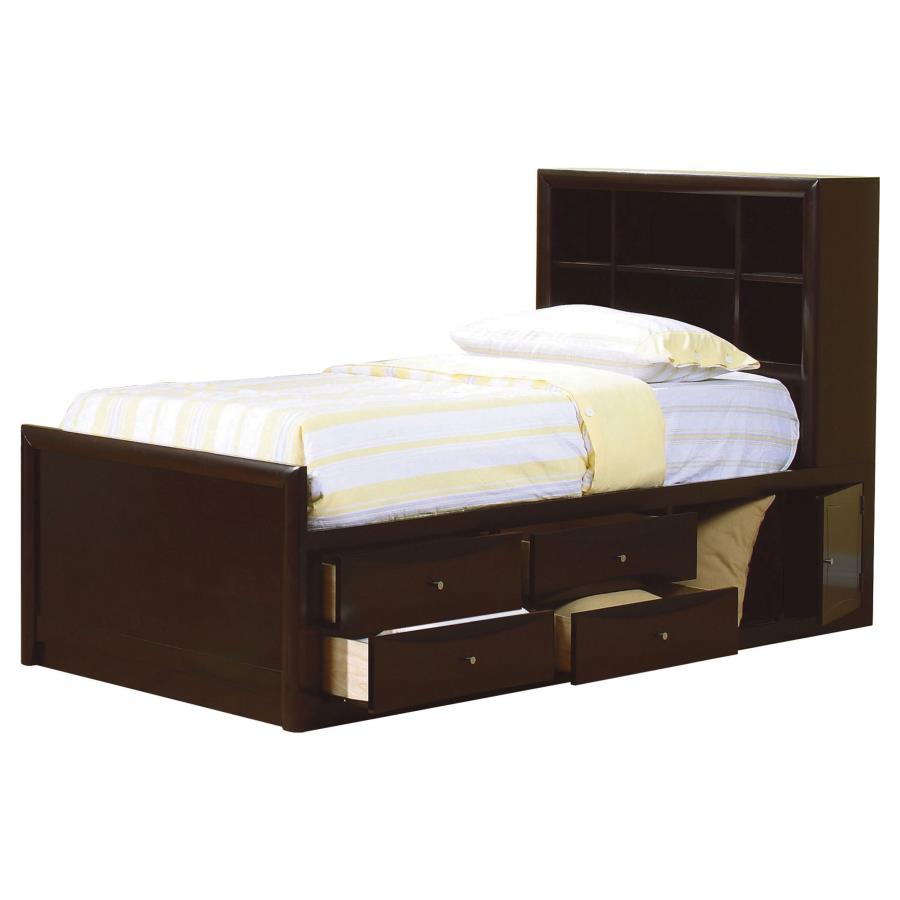 (image for) Phoenix Wood Twin Storage Bookcase Bed Cappuccino