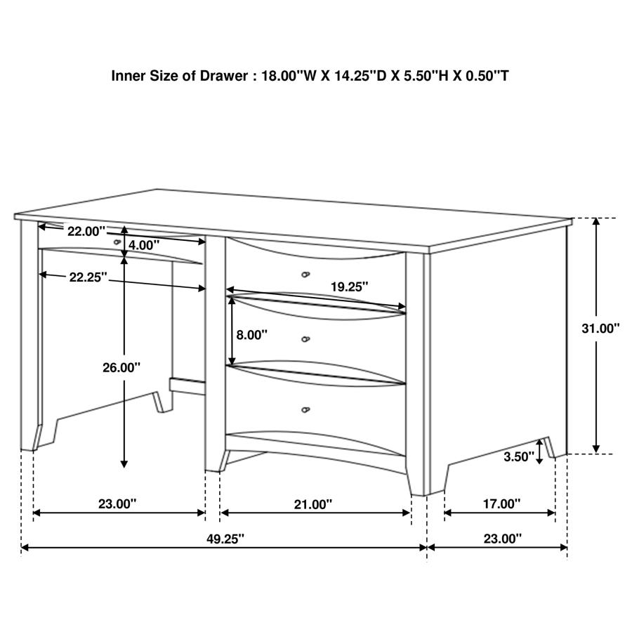 (image for) Phoenix 49-inch 3-drawer Office Computer Desk Cappuccino