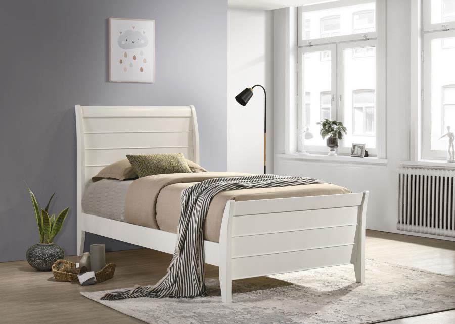 (image for) Selena Wood Twin Panel Bed Cream White