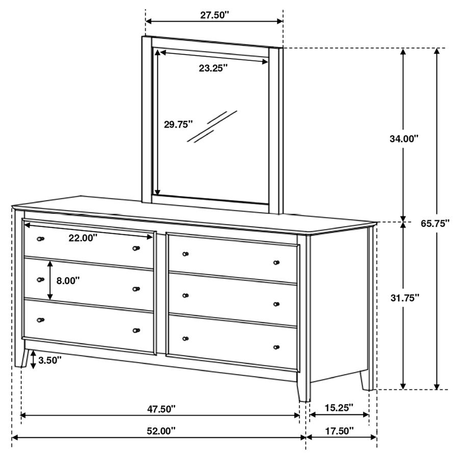 (image for) Selena 6-drawer Dresser with Mirror Cream White